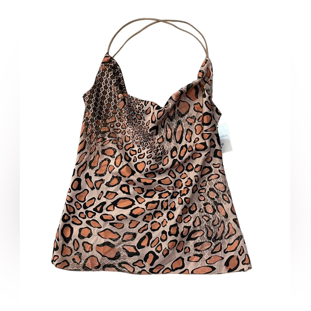 Venti6 Made in Italy Leopard Print Satin Cowl Neck Cami Tank NWT Medium